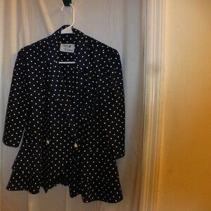 Lauren michaels blue polka dot blouse size s